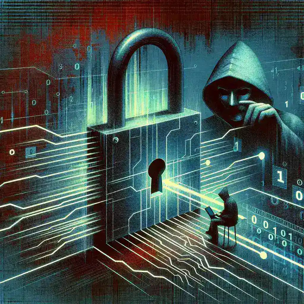 "Illustration of hackers exploiting vulnerabilities in video streaming services, showcasing computer screens with coding and security breach alerts."